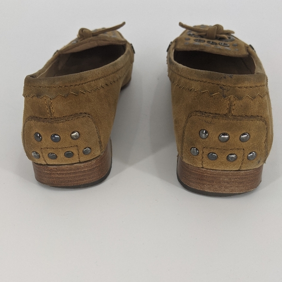 Tod's Tan Suede Studded Square Toe Tie Loafers - Picture 6 of 10